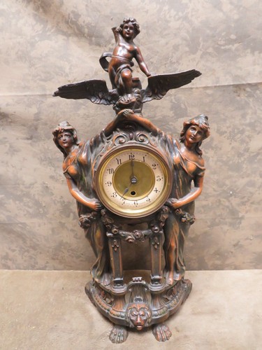 Victorian figural mantle clock - victorian,